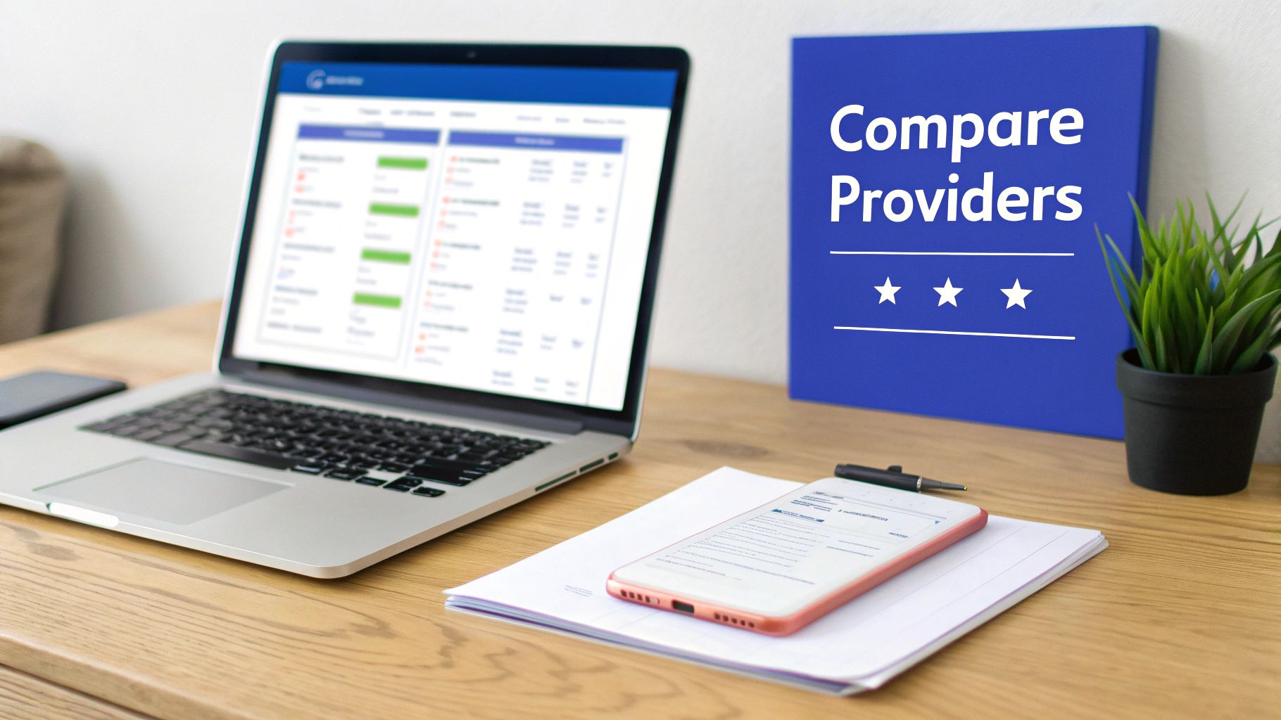 A person comparing travel eSIM options on a smartphone screen with a world map in the background