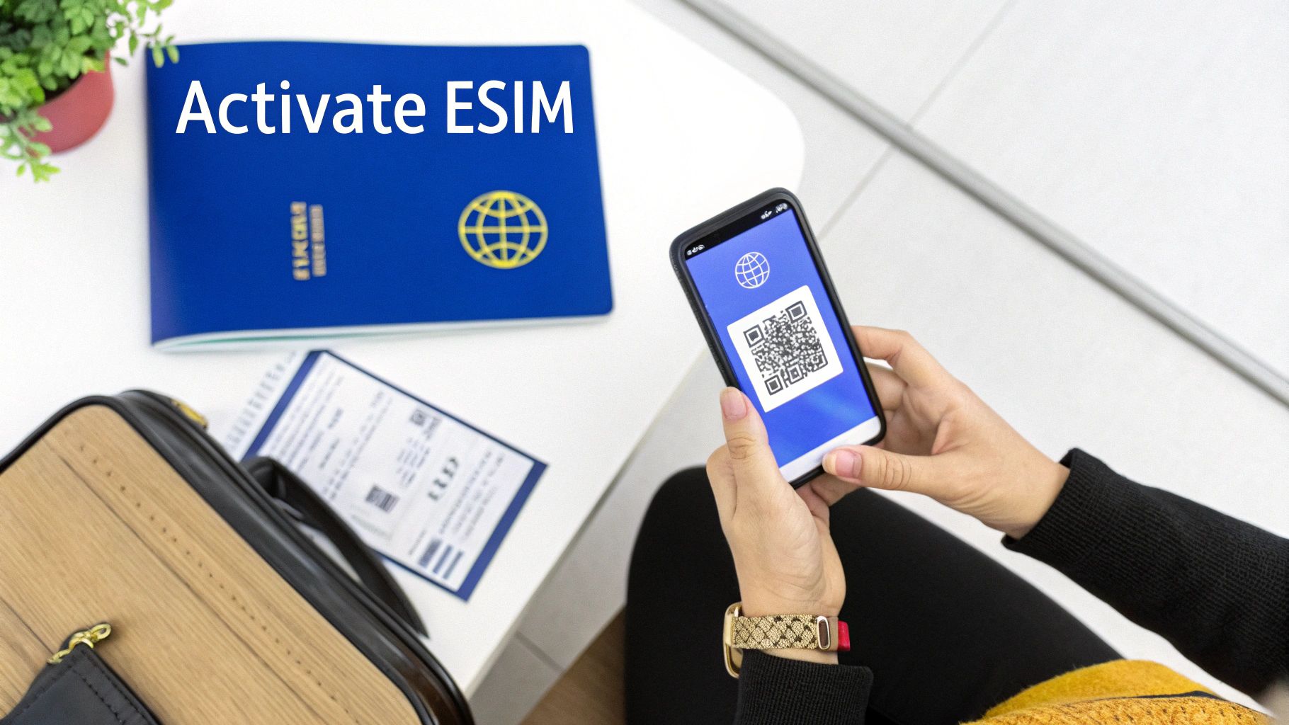 Passport and Phone with eSIM